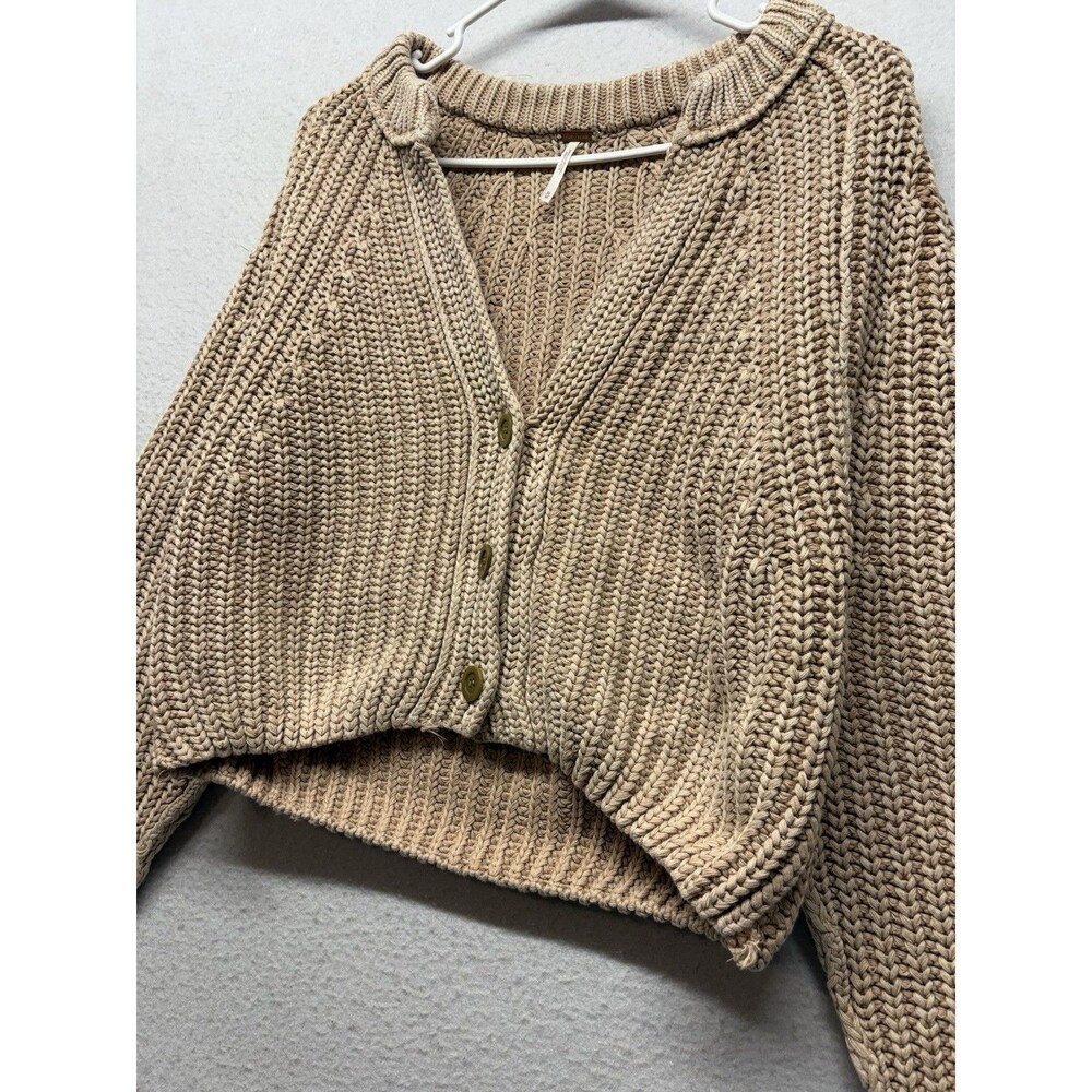Free People Women's Tan Sweet Nothing Cardi Cardigan Size M Cotton Cropped - Picture 6 of 7